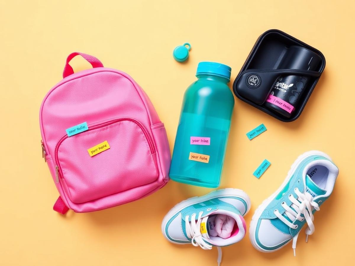 Children's school bag, lunchbox and bottle with personalized name labels